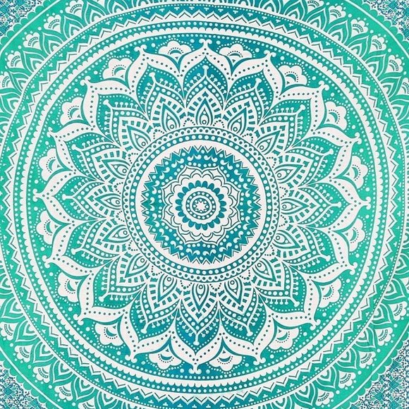 Queen Size Tapestry & Two Bed Pillow Covers SET Green Teal Blue NEW - Picture 8 of 8